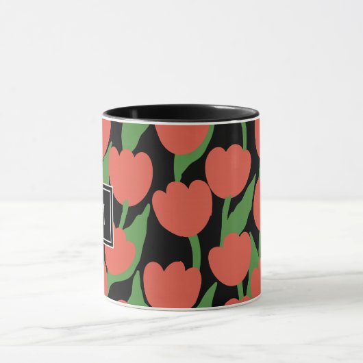 Retro-Tulpen, personalisierte Monogramm-Tasse Tasse (Zentrum)