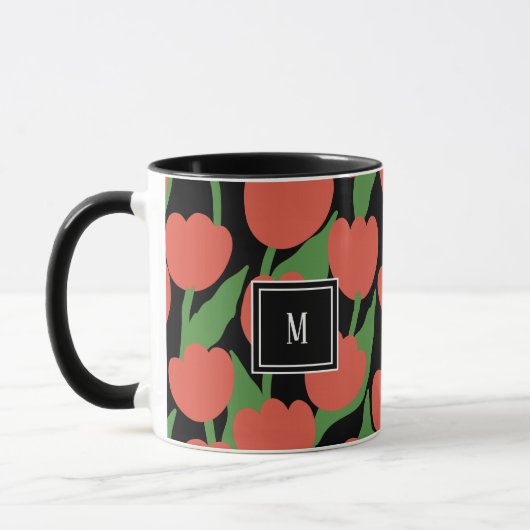 Retro-Tulpen, personalisierte Monogramm-Tasse Tasse (Links)