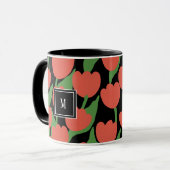 Retro-Tulpen, personalisierte Monogramm-Tasse Tasse (Vorderseite Links)