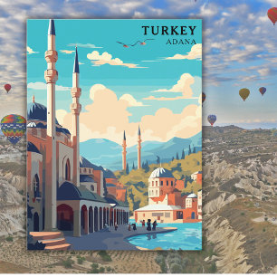 Retro Turkey Adana Watercolor Reisen Postkarte