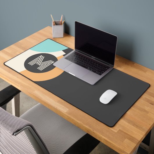 Retro Türkis Aquamarin Blue Yellow Black Gray Art Schreibtischunterlage (Büro 2)