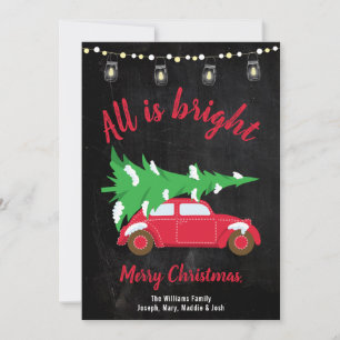 Retro Türkis Auto Baum & Lichter Alles ist hell Feiertagskarte