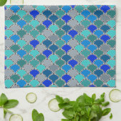 Retro Türkis-Blau-aquamarines graue Skala-Muster Geschirrtuch (Gefaltet)