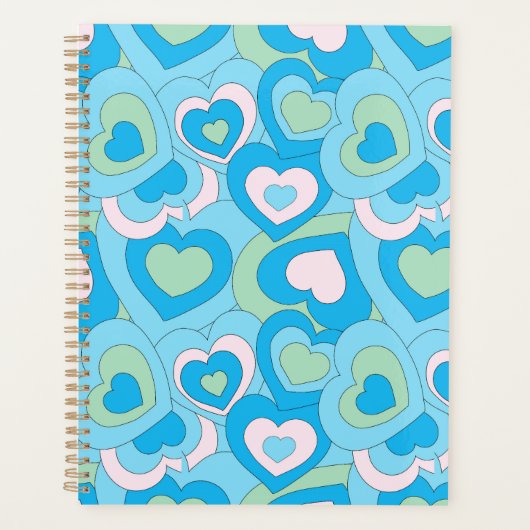Retro Türkis Blue Heart Planner Planer (Vorderseite)