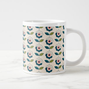 Retro Türkis Blumenmuster Jumbo-Tasse