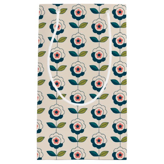 Retro Türkis-Blumenmuster Kleine Geschenktüte (Vorderseite)