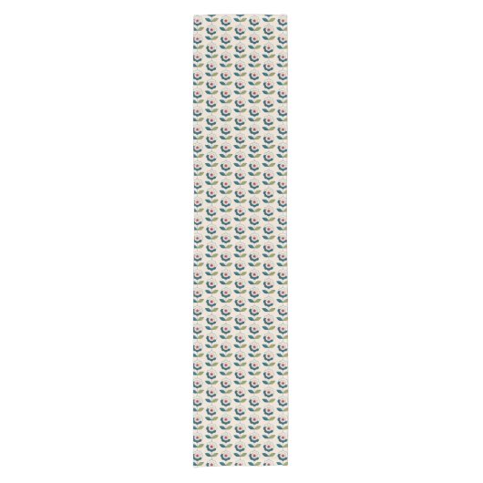 Retro Türkis-Blumenmuster Kurzer Tischläufer (Vorderseite)