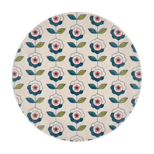 Retro Türkis-Blumenmuster Schneidebrett (Vorderseite)