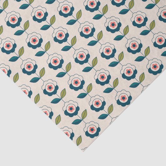 Retro Türkis-Blumenmuster Seidenpapier (Ausschnitt)