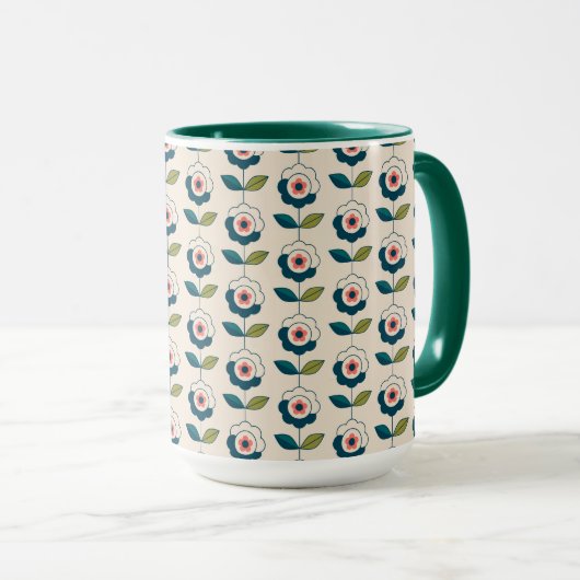 Retro Türkis-Blumenmuster Tasse (VorderseiteRechts)