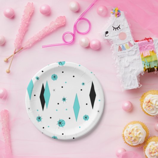 Retro Türkis-Diamant u. Pappteller (Party)