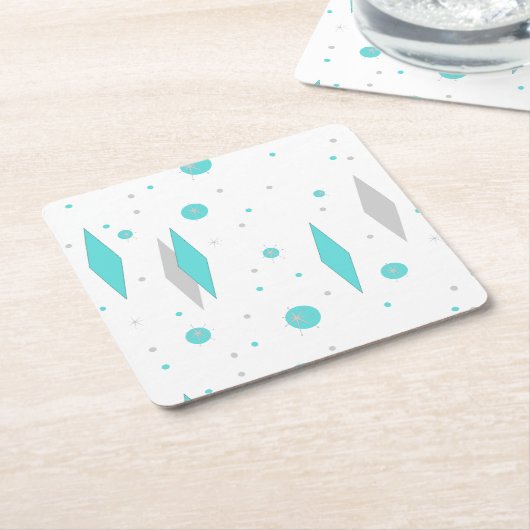 Retro Türkis-Diamant u. Rechteckiger Pappuntersetzer (angewinkelt)