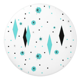 Retro Türkis-Diamant-u. Sternexplosion-Keramik-Zug Keramikknauf