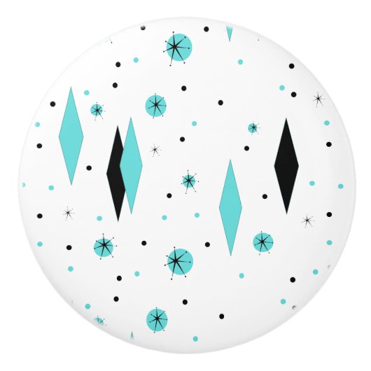 Retro Türkis-Diamant-u. Sternexplosion-Keramik-Zug Keramikknauf (Vorderseite)