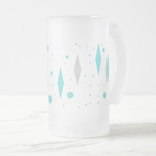 Retro Türkis-Diamant u. Sternexplosion-Tasse Mattglas Bierglas (VorderseiteRechts)