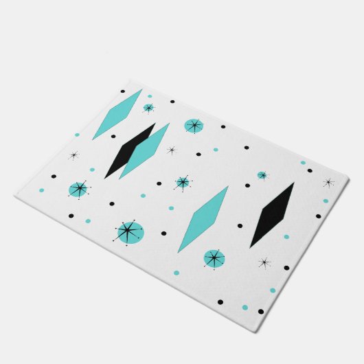 Retro Türkis-Diamant-u. Sternexplosion-Tür-Matte Fußmatte (Schrägansicht)