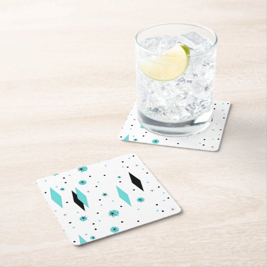 Retro Türkis-Diamanten u. Rechteckiger Pappuntersetzer (Vor Ort)