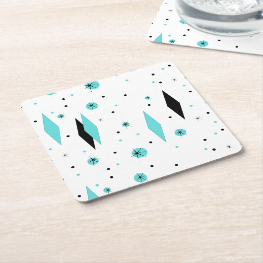 Retro Türkis-Diamanten u. Rechteckiger Pappuntersetzer (angewinkelt)