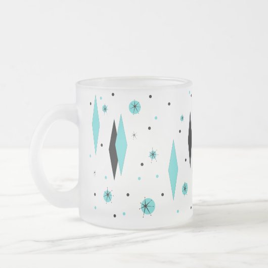 Retro Türkis-Diamanten u. Sternexplosion-mattierte Mattglastasse (Links)