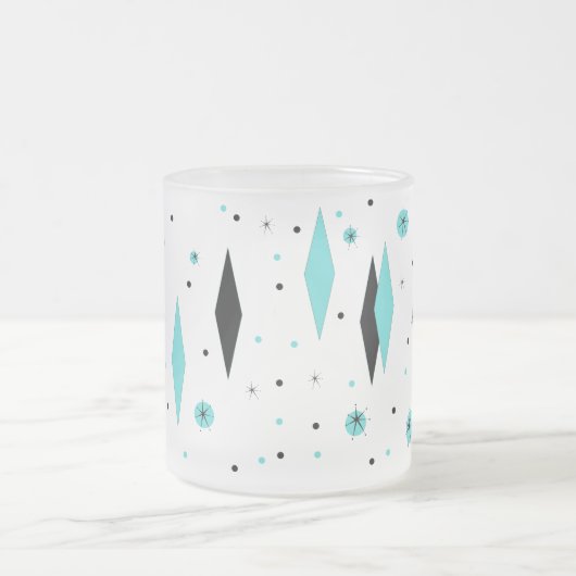 Retro Türkis-Diamanten u. Sternexplosion-mattierte Mattglastasse (Mittel)