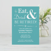Retro Türkis essen Drink zu ermüden Ruhestand Einladung (Stehend Vorderseite)