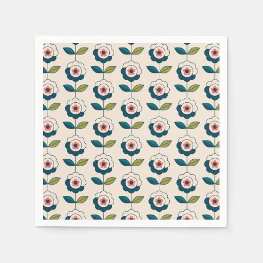 Retro Türkis Floral Muster Serviette (Vorderseite)