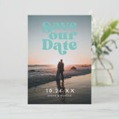 Retro Türkis Foto Save The Date (Stehend Vorderseite)