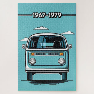 Retro Türkis Klassischer Van vorne Pop-Art-Illustr Puzzle