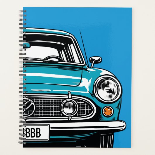 Retro Türkis Klassisches Auto Front Pop-Art-Illust Planer (Vorderseite)