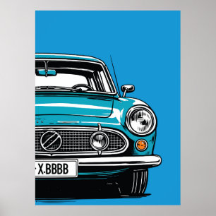 Retro Türkis Klassisches Auto Front Pop-Art-Illust Poster