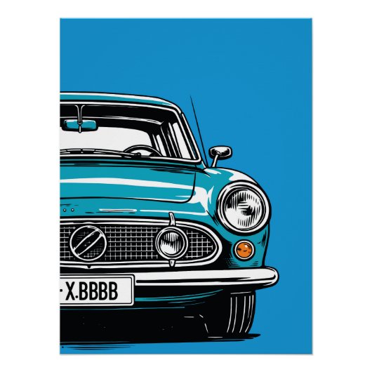 Retro Türkis Klassisches Auto Front Pop-Art-Illust Poster (Vorderseite)