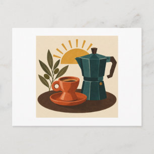 Retro Türkis Moka-Kanne und Terrakotta-Espressotas Postkarte