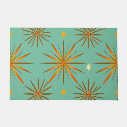 Retro Türkis Orange Sternenexplosion Muster Fußmatte (Vorderseite)