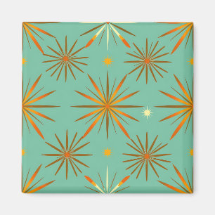 Retro Türkis Orange Sternenexplosion Muster Magnet