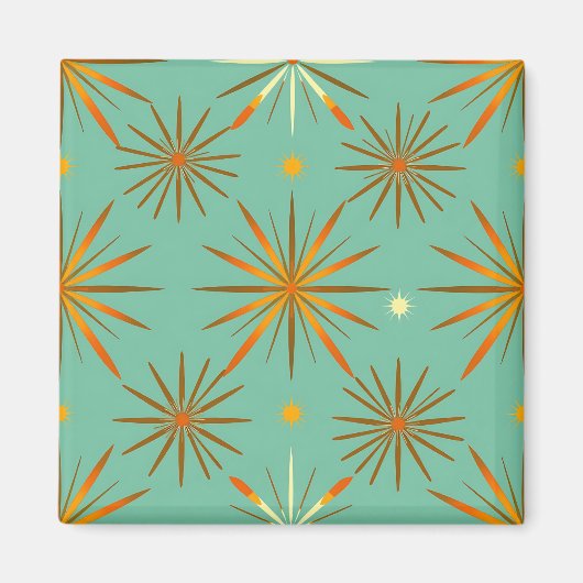 Retro Türkis Orange Sternenexplosion Muster Magnet (Vorne)