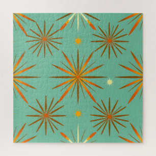 Retro Türkis Orange Sternenexplosion Muster Puzzle