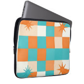 Retro Türkis Orange Sternenexplosion Schachbrett Laptopschutzhülle (Vorne Rechts)