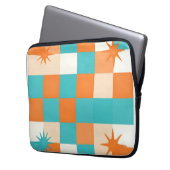 Retro Türkis Orange Sternenexplosion Schachbrett Laptopschutzhülle (Vorderseite Links)
