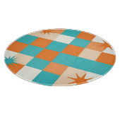 Retro Türkis Orange Sternenexplosion Schachbrett Schneidebrett (Ecke)