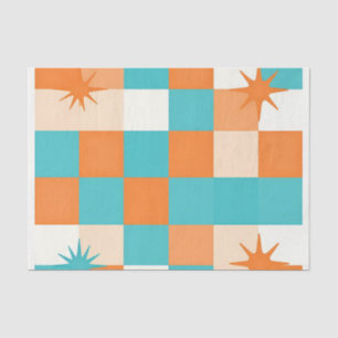 Retro Türkis Orange Sternenexplosion Schachbrett Seidenpapier