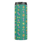 Retro Türkis Patchwork Blumenmuster Thermosbecher (Rückseite)