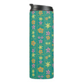 Retro Türkis Patchwork Blumenmuster Thermosbecher (Nach rechts gedreht)