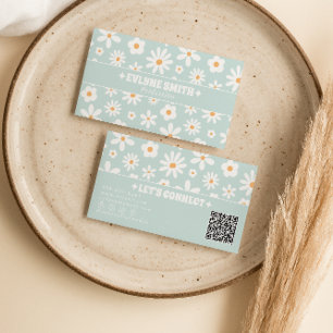 Retro Türkis QR Code 70er Jahre Groovy Floral Boho Visitenkarte
