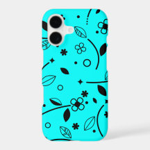 Retro Türkis Schwarze Linienkunst Blumen iPhone-Hü