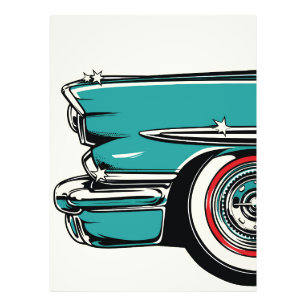 Retro Türkis Sportwagen Front Pop Art Illustration Fotodruck