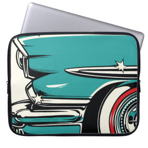 Retro Türkis Sportwagen Front Pop-Art-Illustration Laptopschutzhülle