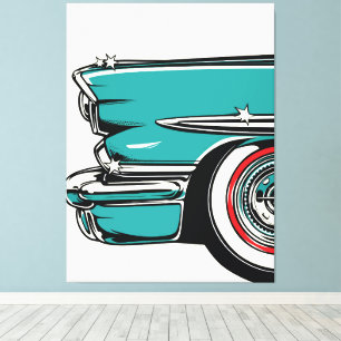 Retro Türkis Sportwagen Front Pop-Art-Illustration Leinwanddruck