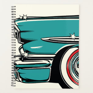 Retro Türkis Sportwagen Front Pop-Art-Illustration Planer