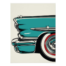 Retro Türkis Sportwagen Front Pop-Art-Illustration