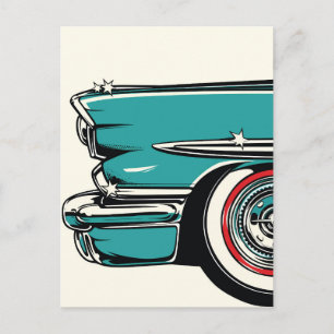 Retro Türkis Sportwagen Front Pop-Art-Illustration Postkarte